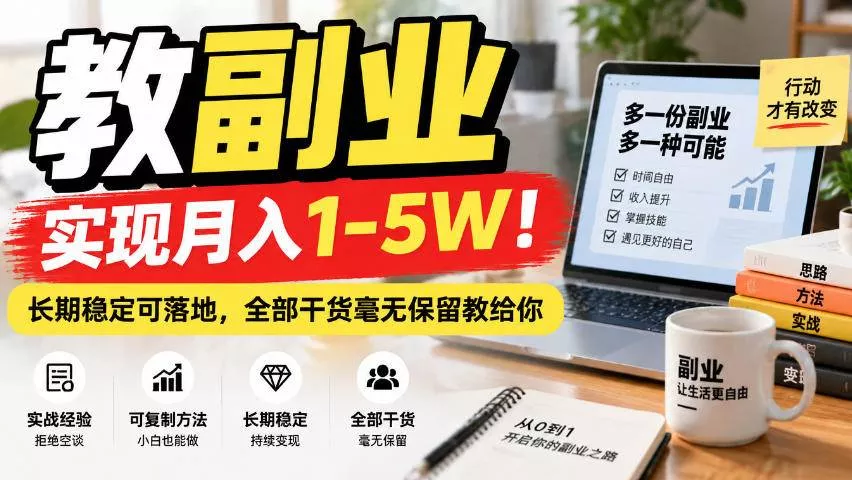 （20806期）“教副业”实现月入1-5W！长期稳定可落地，全部干货毫无保留教给你_抖汇吧