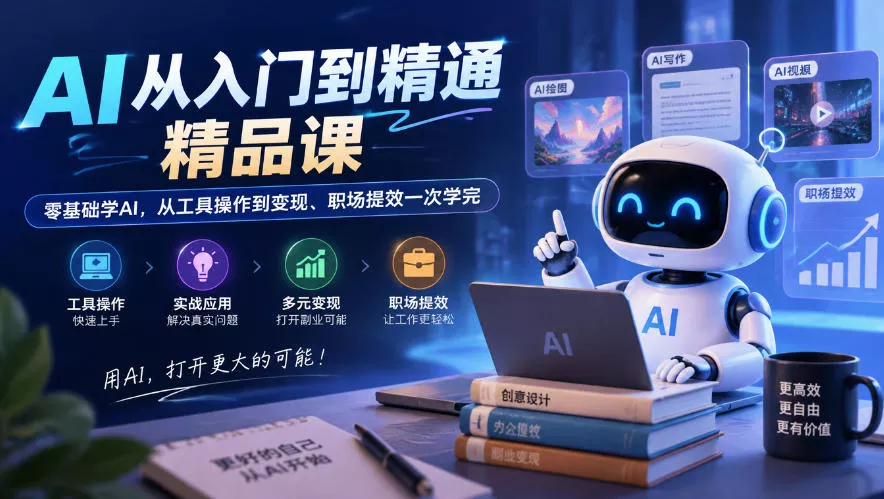 AI从入门到精通精品课，零基础学AI，从工具操作到变现、职场提效一次学完_抖汇吧