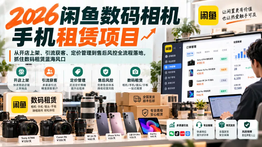 2026闲鱼数码相机手机租赁项目，从开店上架、引流获客、定价管理到售后风控全流程落地，抓住数码租赁蓝海风口_抖汇吧