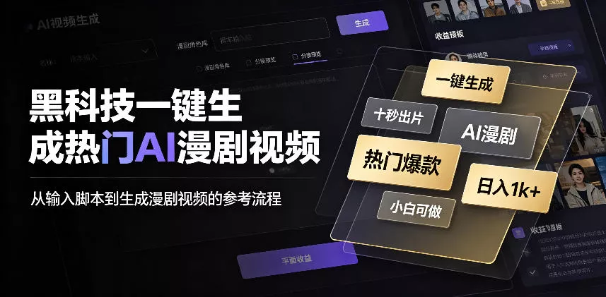 黑科技一键生成热门AI漫剧视频，十秒钟即可搞定，小白也能日入1k+【揭秘】_抖汇吧