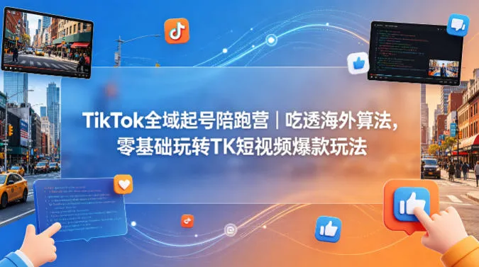 TikTok全域起号陪跑营｜吃透海外算法，零基础玩转TK短视频爆款玩法_抖汇吧