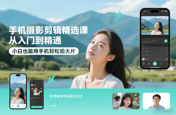 手机摄影剪辑精选课,从入门到精通,小白也能用手机轻松拍大片_抖汇吧