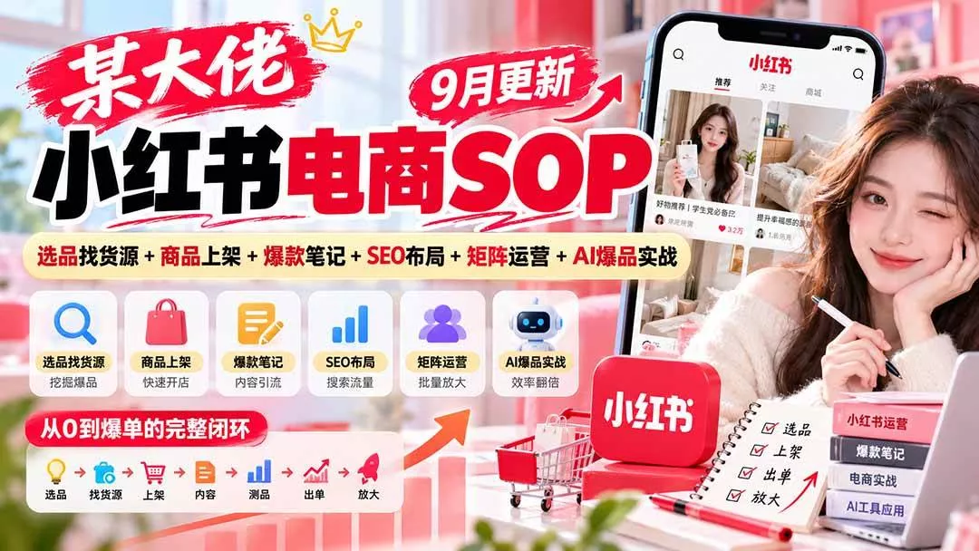 （20757期）某大佬小红书电商SOP｜9月更新：选品找货源+商品上架+爆款笔记+SEO布局+矩阵运营+AI爆品实战_抖汇吧