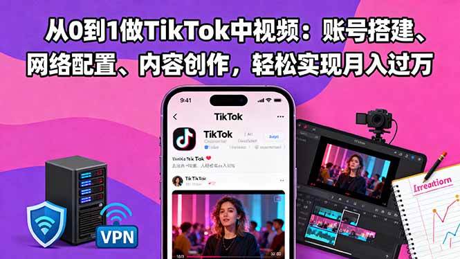 （16461期）从0到1做TikTok中视频：账号搭建、网络配置、内容创作，轻松实现月入过万_抖汇吧
