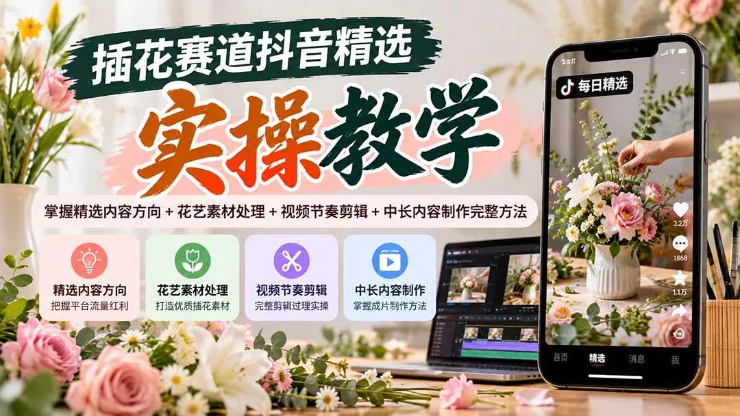 （20775期）插花赛道抖音精选实操教学：掌握精选内容方向+花艺素材处理+视频节奏剪辑+中长内容制作完整方法_抖汇吧