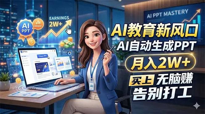 AI教育新风口，AI自动生成PPT，月入2W+，无脑赚，告别打工_抖汇吧