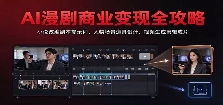 AI漫剧商业变现全攻略：小说改编剧本提示词，人物场景道具设计，视频生成剪辑成片_抖汇吧