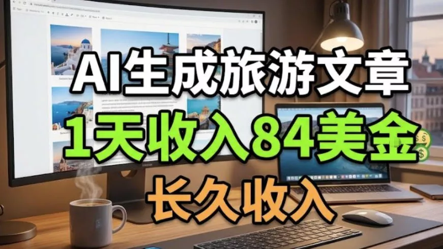 AI生成旅游文章，1天收84美刀，长久稳定，0门槛_抖汇吧