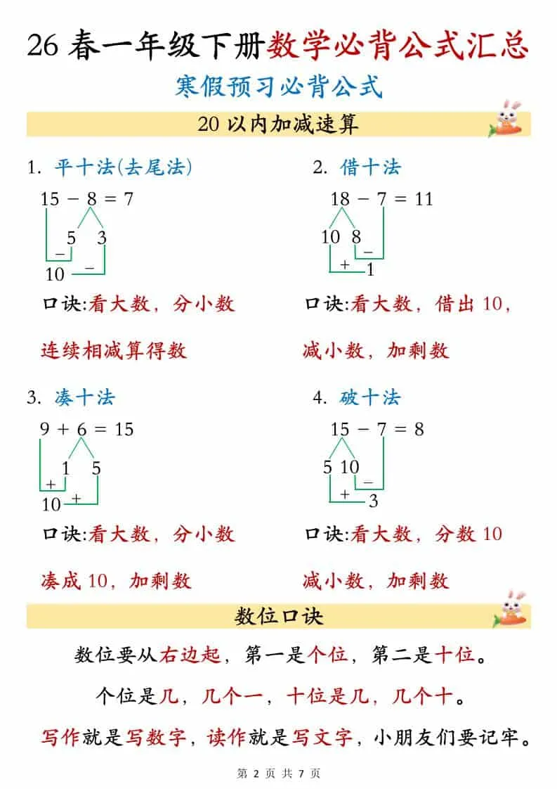 一年级下数学必背公式汇总_抖汇吧