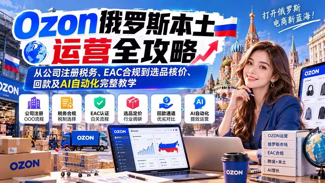 (20851期)Ozon俄罗斯本土运营全攻略:从公司注册税务、EAC合规到选品核价、回款及AI自动化完整教学 (20851期)Ozon俄罗斯本土运营全攻略:从公司注册税务、EAC合规到选品核价、回款及AI自动化完整教学