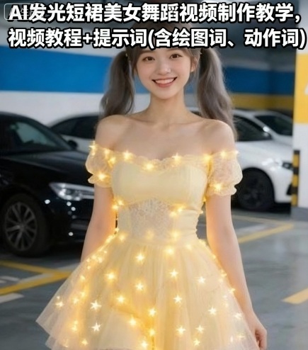 AI发光短裙美女舞蹈视频制作教学，视频教程+提示词(含绘图词、动作词)_抖汇吧