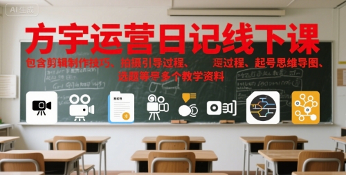 方宇运营日记线下课，包含剪辑制作技巧、拍摄引导过程、起号思维导图、选题等多个教学资料_抖汇吧