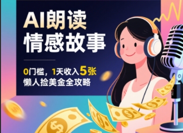 Ai朗读情感故事，0门槛，1天收入5张，每天10分钟，懒人捡美金全攻略_抖汇吧