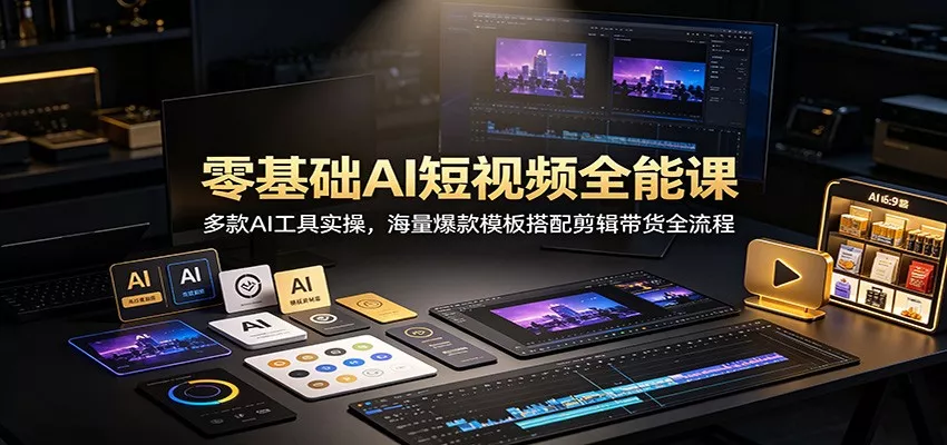 零基础AI短视频全能课:多款AI工具实操,海量爆款模板搭配剪辑带货全流程_抖汇吧