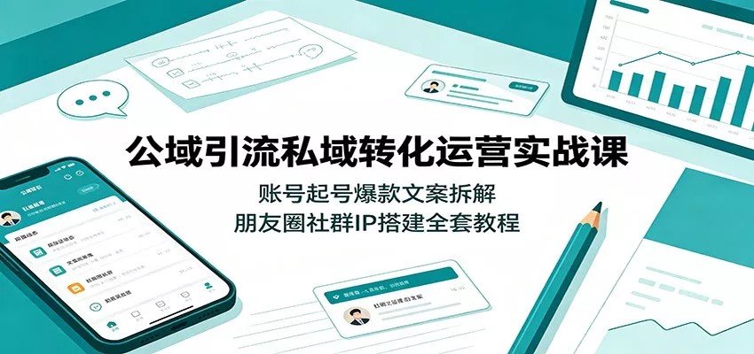 公域引流私域转化运营实战课：账号起号爆款文案拆解，朋友圈社群IP搭建全套教程_抖汇吧