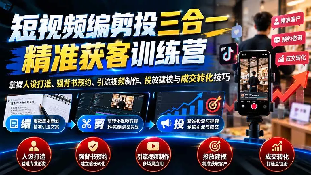 (20910期)短视频编剪投三合一精准获客训练营:掌握人设打造、强背书预约、引流视频制作、投放建模与成交转化技巧 (20910期)短视频编剪投三合一精准获客训练营:掌握人设打造、强背书预约、引流视频制作、投放建模与成交转化技巧