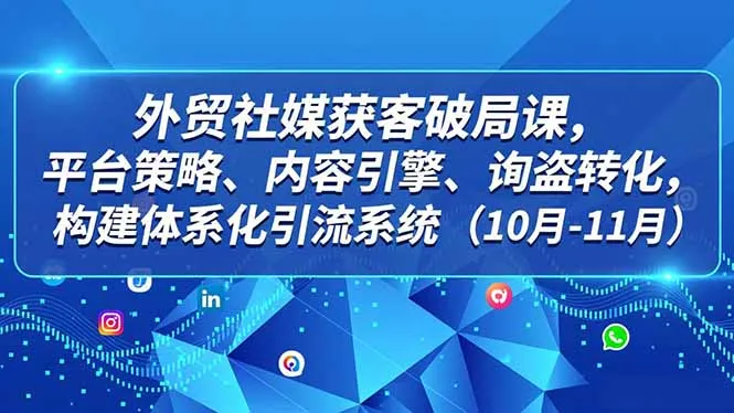 外贸 社媒获客破局课，平台策略、内容引擎、询盘转化，构建体系化引流系统(10月-11月_抖汇吧