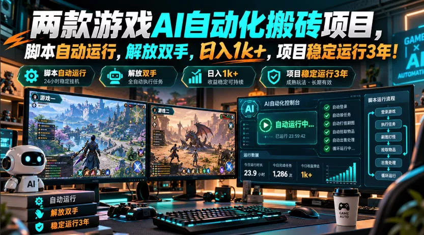 两款游戏AI自动化搬砖项目，脚本自动运行，解放双手，日入1k+，项目稳定运行3年！_抖汇吧