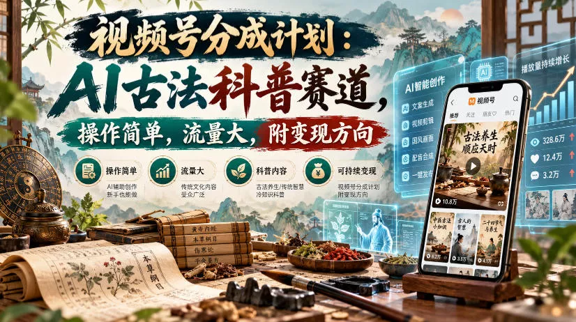 视频号分成计划：AI古法科普赛道，操作简单，流量大，附变现方向_抖汇吧