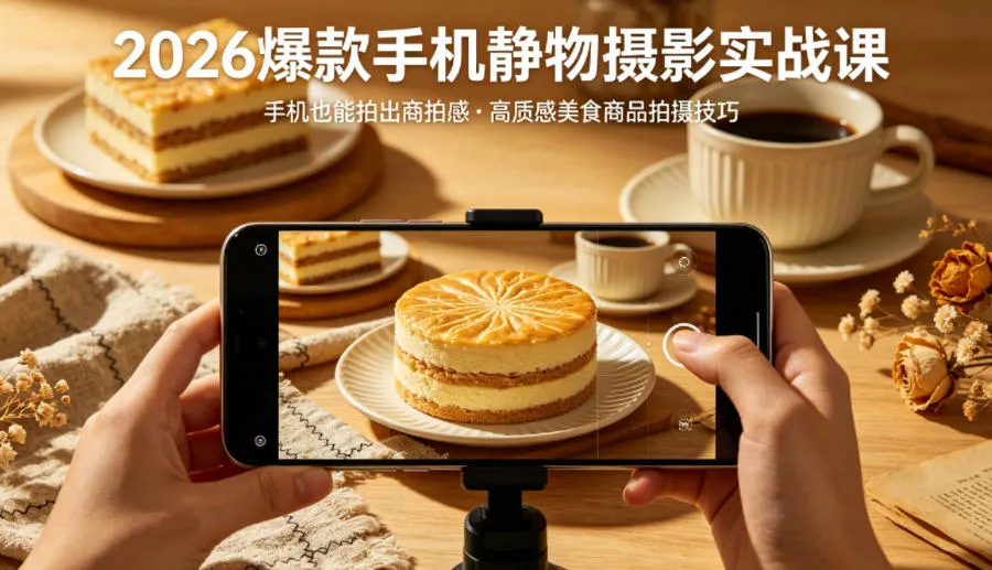 2026爆款手机静物摄影实战课，手机也能拍出商拍感，学会拍出高质感美食商品_抖汇吧