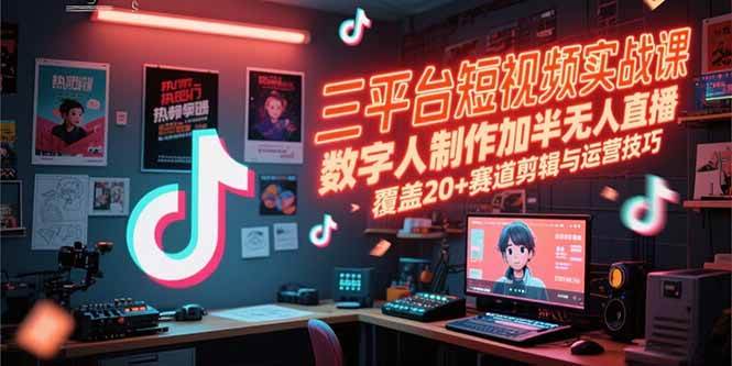 （15265期）三平台短视频实战课，数字人制作加半无人直播，覆盖20+赛道剪辑与运营技巧_抖汇吧