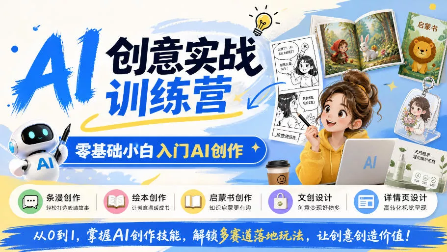 AI创意实战训练营，零基础小白入门AI创作，解锁条漫、绘本、启蒙书、文创、详情页多赛道落地玩法_抖汇吧