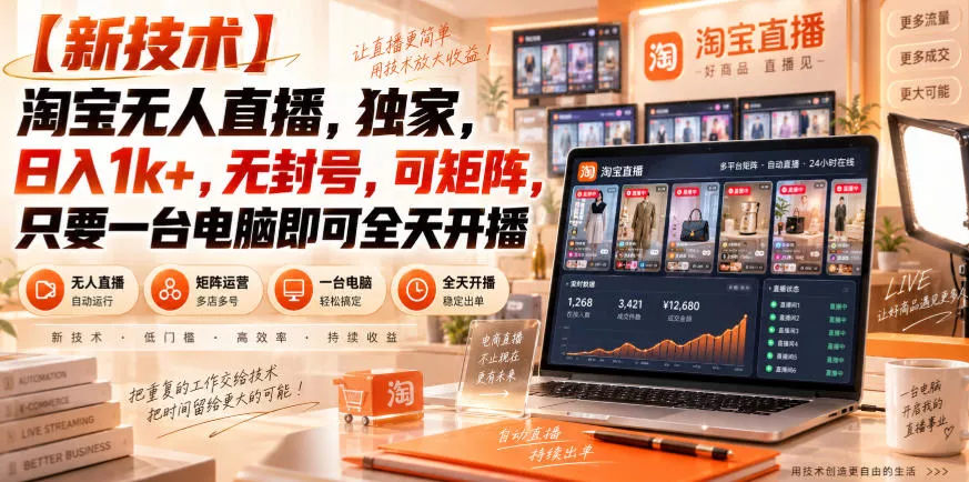 【独家新技术】淘宝无人直播，日入1k+，无封号，可矩阵，只要一台电脑即可全天开播【揭秘】_抖汇吧
