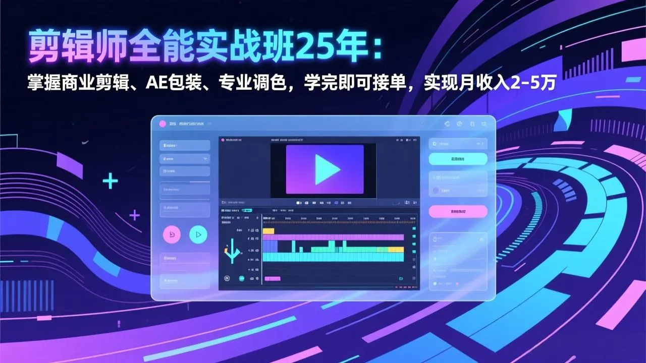 剪辑师全能实战班25年：掌握商业剪辑、AE包装、专业调色，学完即可接单，实现月收入2-5万_抖汇吧