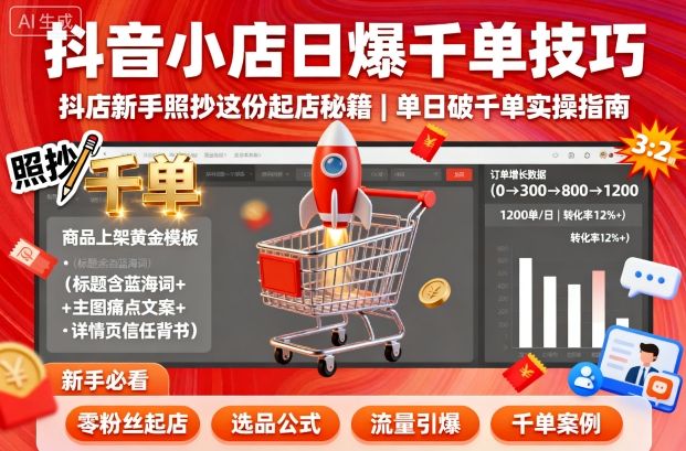 抖音小店日爆千单技巧，抖店新手照抄这份起店秘籍，单日破千单_抖汇吧