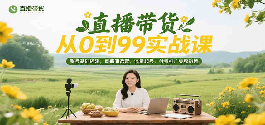 直播带货从0到99实战课，账号基础搭建，直播间运营，流量起号，付费推广完整链路_抖汇吧