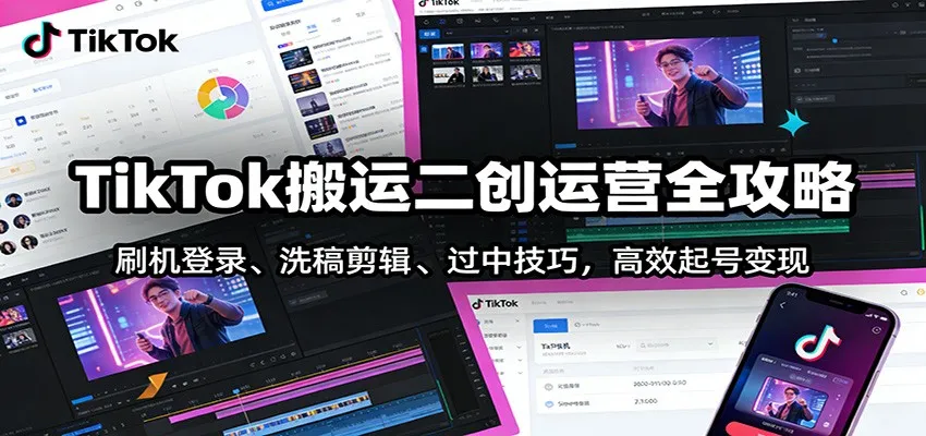TikTok搬运二创运营全攻略:刷机登录、洗稿剪辑 、过中技巧,高效起号变现_抖汇吧