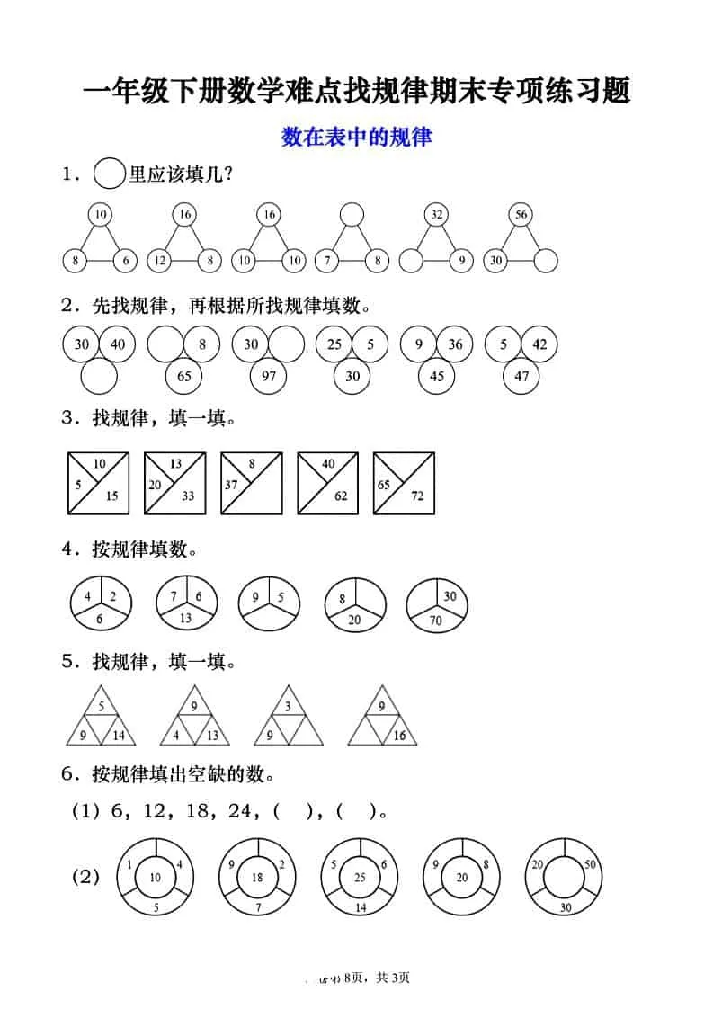 一年级下数学图形的规律专项练习_抖汇吧