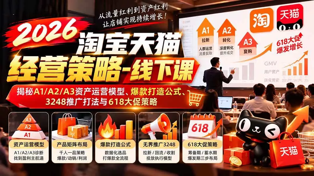（20912期）2026淘宝天猫经营策略-线下课：揭秘A1/A2/A3资产运营模型、爆款打造公式、3248推广打法与618大促策略_抖汇吧