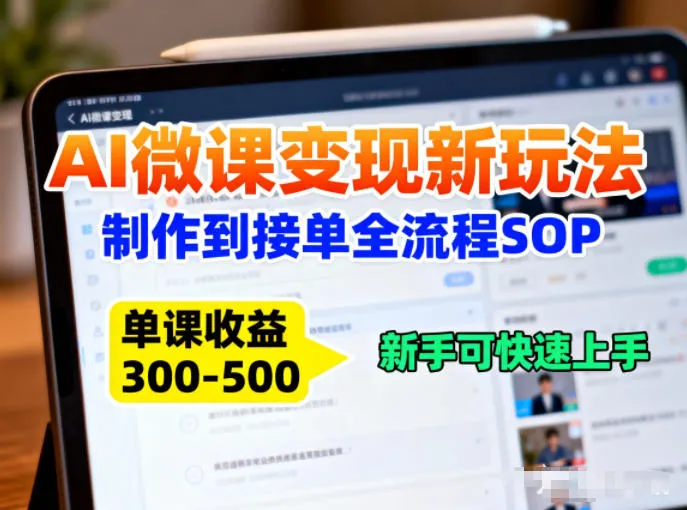 AI微课变现新玩法：制作到接单全流程SOP，单课收益3-5张，新手可快速上手_抖汇吧