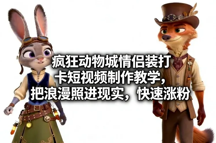 疯狂动物城情侣装打卡短视频制作教学，把浪漫照进现实，快速涨粉_抖汇吧