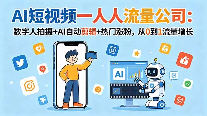 AI短视频一人流量公司：数字人拍摄+AI自动剪辑+热门涨粉，从0到1流量增长_抖汇吧