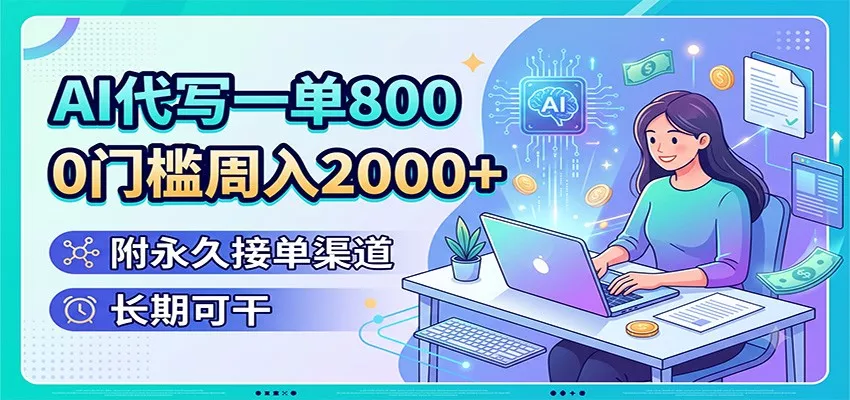 AI代写一单800，0门槛周入2000+，附永久接单渠道，长期可干_抖汇吧
