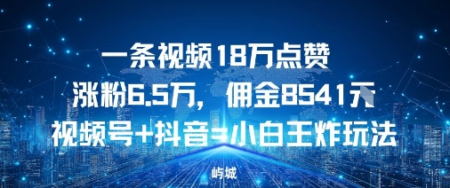 一条视频18W点赞涨粉6.5W，佣金8541视频号+抖音=小白王炸玩法_抖汇吧