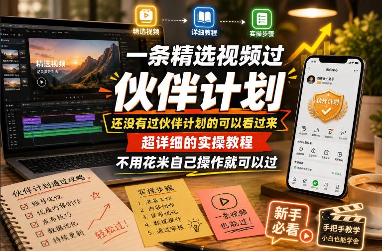 一条精选视频过伙伴计划，还没有过伙伴计划的可以看过来，超详细的实操教程，不用花米自己操作就可以过_抖汇吧