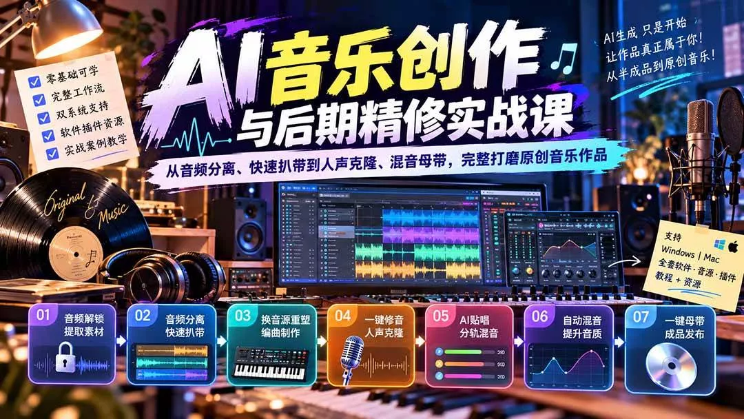 (20652期)AI音乐创作与后期精修实战课:从音频分离、快速扒带到人声克隆、混音母带,完整打磨原创音乐作品_抖汇吧
