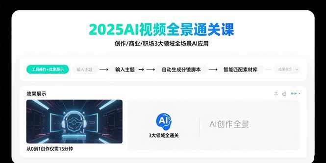 （15762期）2025AI视频全景通关课：涵盖创作/商业/职场3大领域 掌握AI全场景应用_抖汇吧
