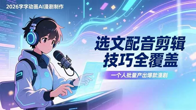 2026字字动画AI漫剧制作-1期,选文配音剪辑技巧全覆盖,一个人就能批量产出爆款漫剧_抖汇吧