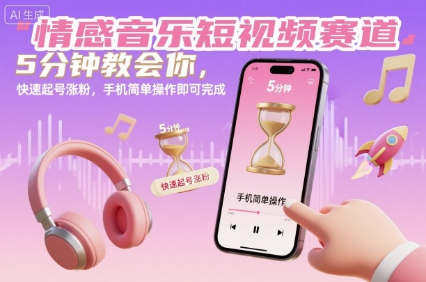 情感音乐短视频赛道，5分钟教会你，快速起号涨粉，手机简单操作即可完成_抖汇吧