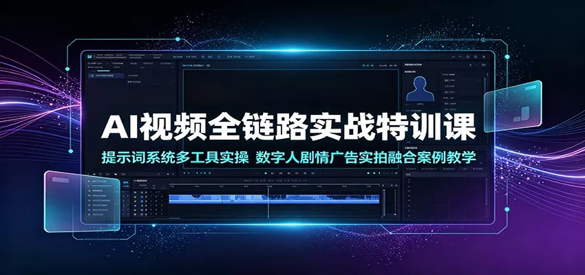 AI视频全链路实战特训课:提示词系统多工具实操,数字人剧情广告实拍融合案例教学_抖汇吧