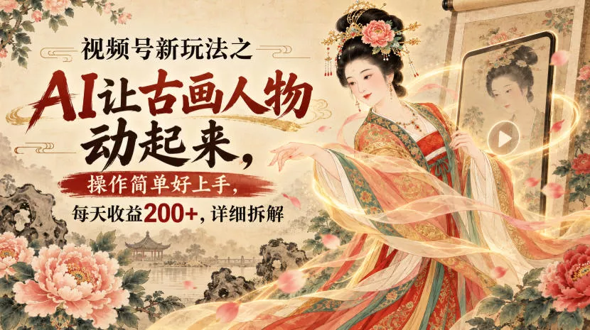 视频号新玩法之AI让古画人物动起来，操作简单好上手，每天收益200+，详细拆解_抖汇吧