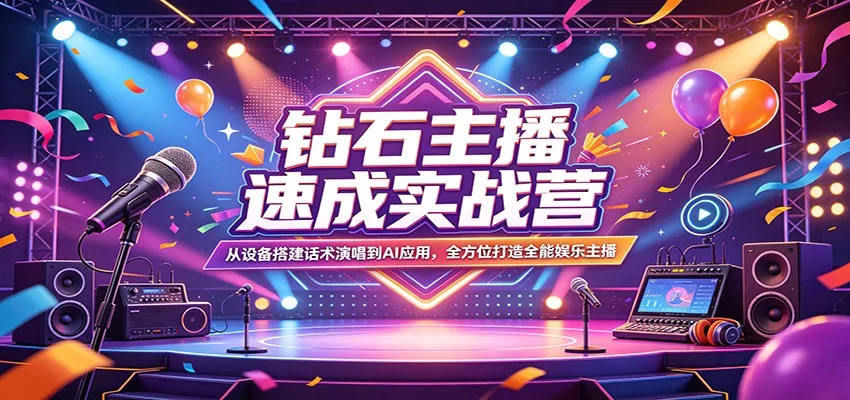 钻石主播速成实战营:从设备搭建话术演唱到AI应用,全方位打造全能娱乐主播_抖汇吧