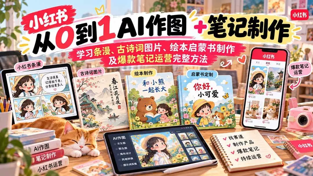（20655期）2026小红书AI内容创作从0到1：学习条漫、古诗词图片、绘本启蒙书制作及爆款笔记运营完整方法_抖汇吧