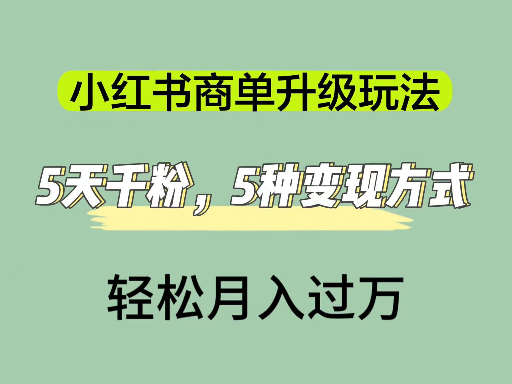 小红书商单升级玩法，5天千粉，5种变现渠道，轻松月入1万+_抖汇吧