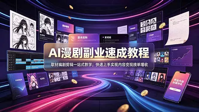 AI漫剧副业速成教程，取材编剧剪辑一站式教学；快速上手实现内容变现接单增收_抖汇吧
