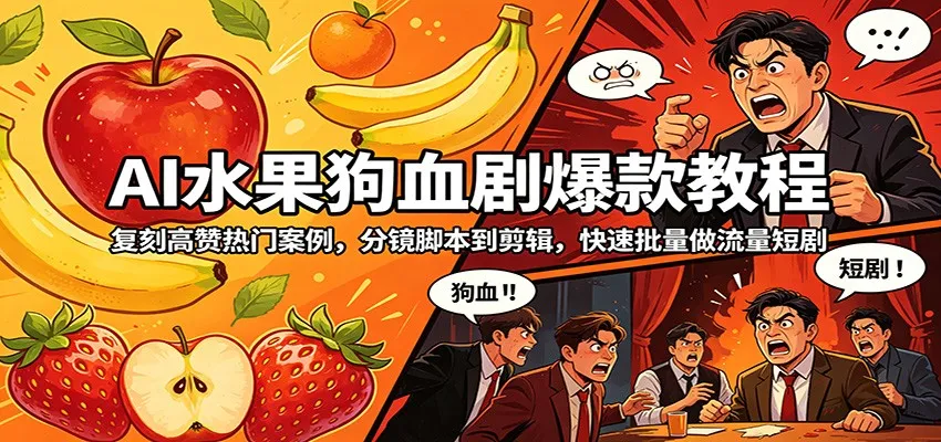 AI水果狗血剧爆款教程：复刻高赞热门案例，分镜脚本到剪辑，快速批量做流量短剧_抖汇吧